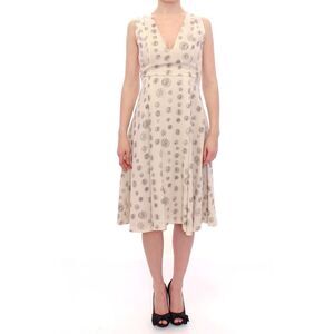 Andrea Incontri White Printed Shift V-neck Sheath Women's Dress